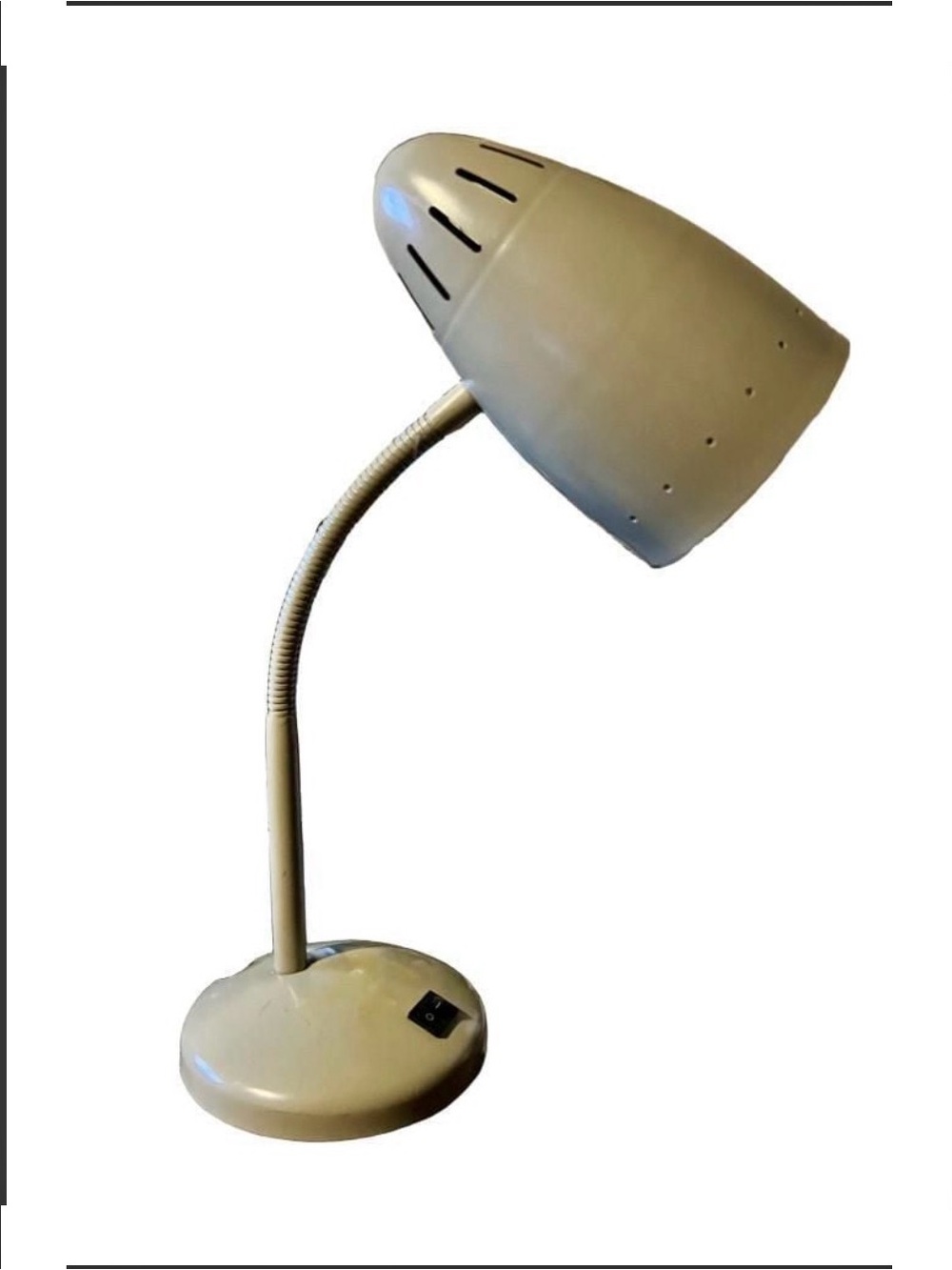 1970’s Gooseneck Desk Lamp w/Perforated Cone Shade & Base Switch